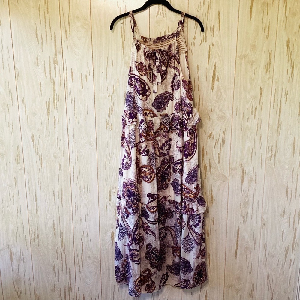 NEW Band of the Free Boho Liliane Purple Paisley Tiered Maxi Dress S Viscose